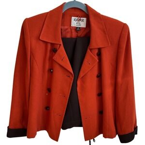 KASPER A S L Petite Orange Double Breasted Blazer Skirt Suit Set 8P